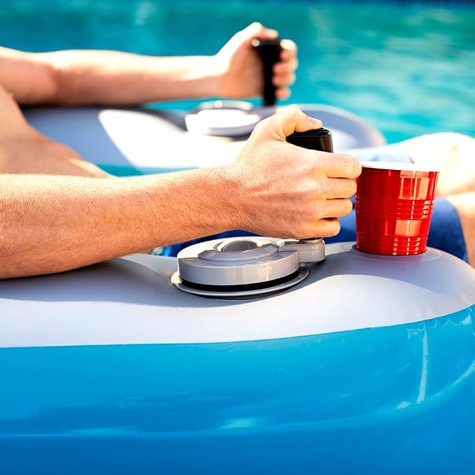 Flotador de tumbona de piscina motorizado con doble hélice y control joystick 360°