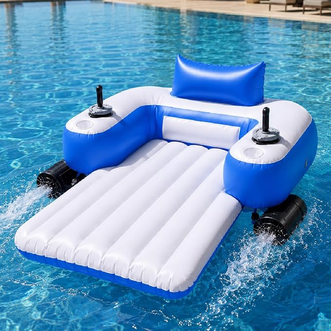 Flotador de tumbona de piscina motorizado con doble hélice y control joystick 360°
