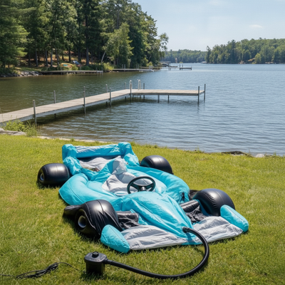Kicker: Coche de carreras hinchable · [2,40 m] · hinchador eléctrico incluido